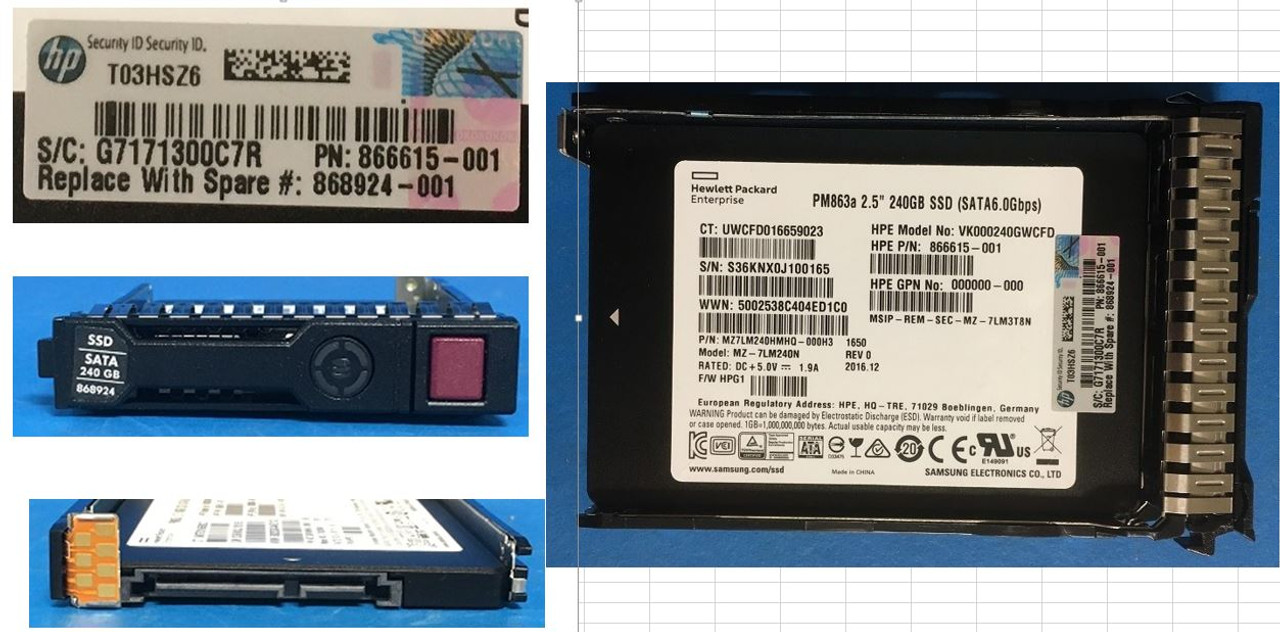 HPE 868814-B21 240GB 2.5in DS SATA-6G SC Read Intensive G9 G10 SSD 