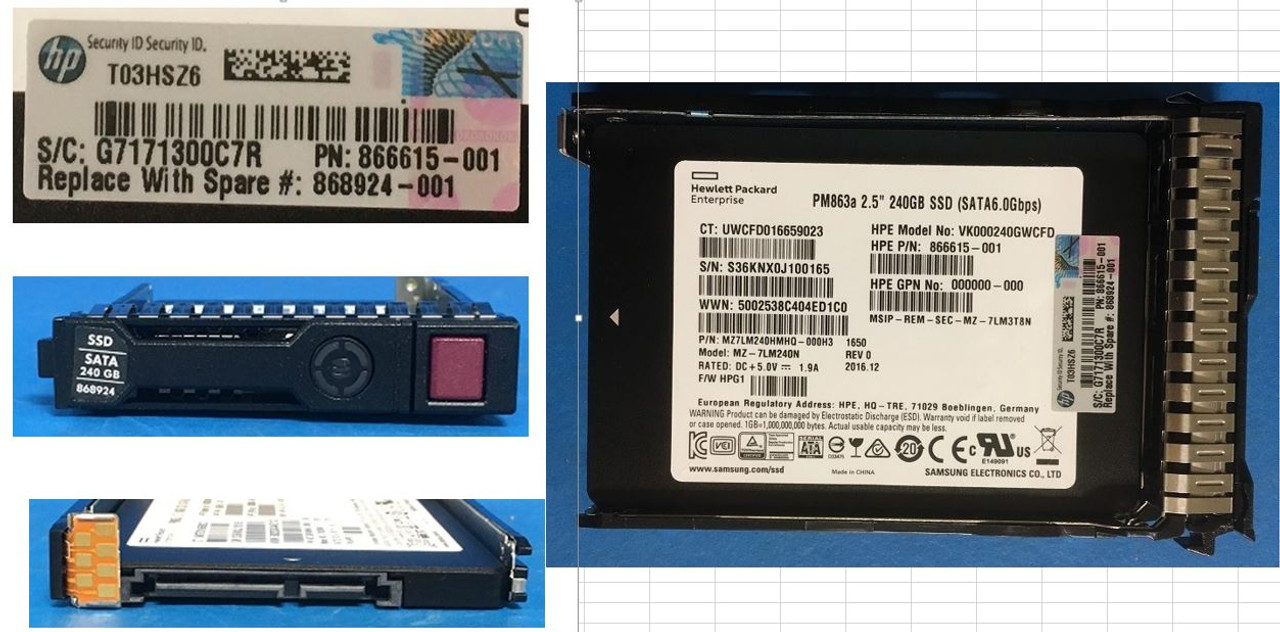 HPE 868924-001 240GB 2.5in DS SATA-6G SC Read Intensive G9 G10 SSD