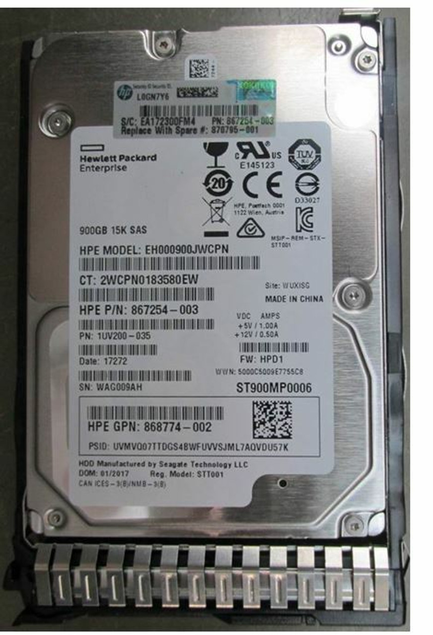 HPE EH000900JWHPP-SC 900GB 15kRPM 2.5in DS SAS-12G Enterprise G10