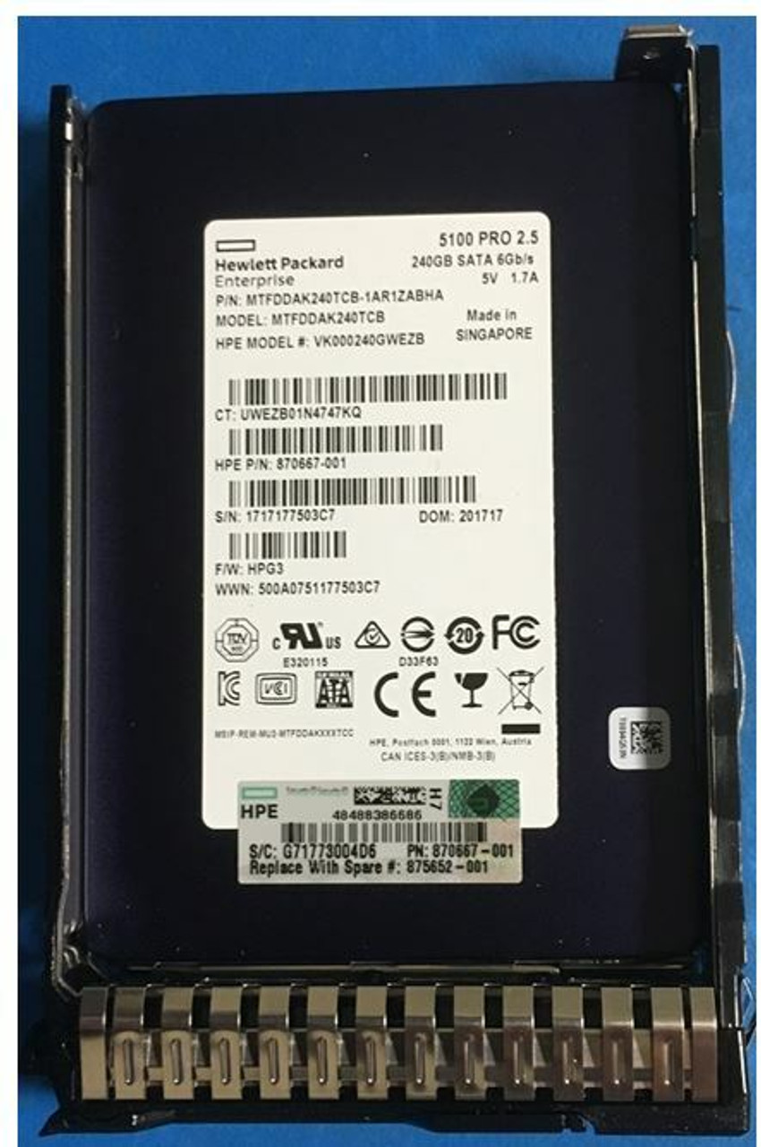 HPE 870667-001-SC 240GB 2.5in DS SATA-6G Read Intensive G9 G10 SSD