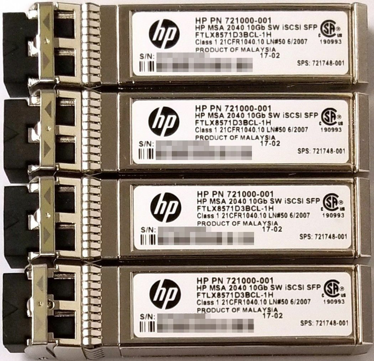 HPE MSA FTLX8571D3BCL-1H 10Gb Short Wave iSCSI SFP+ 4-Pack 