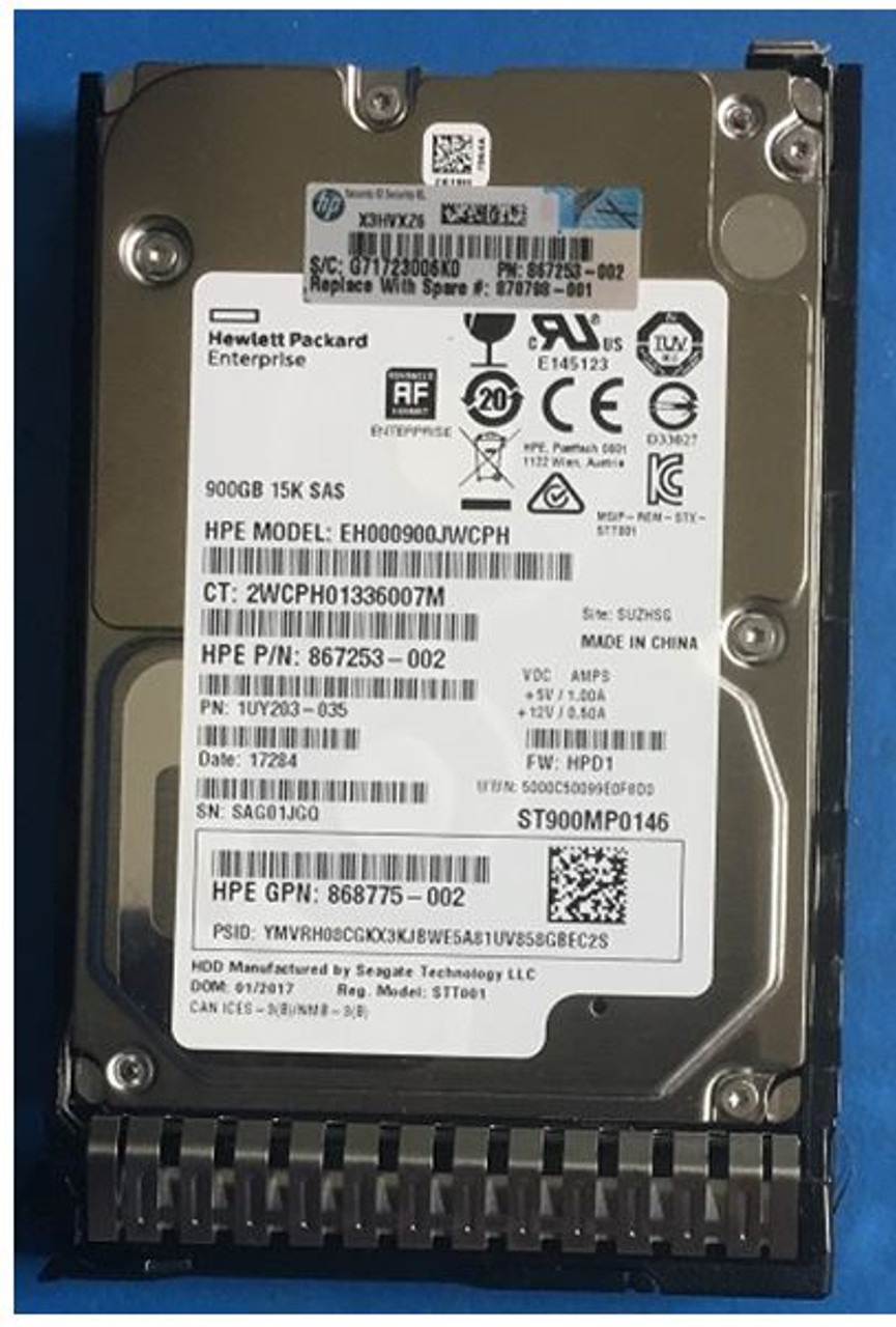 HPE 870765-B21 900GB 15kRPM 2.5in DS SAS-12G SC Enterprise