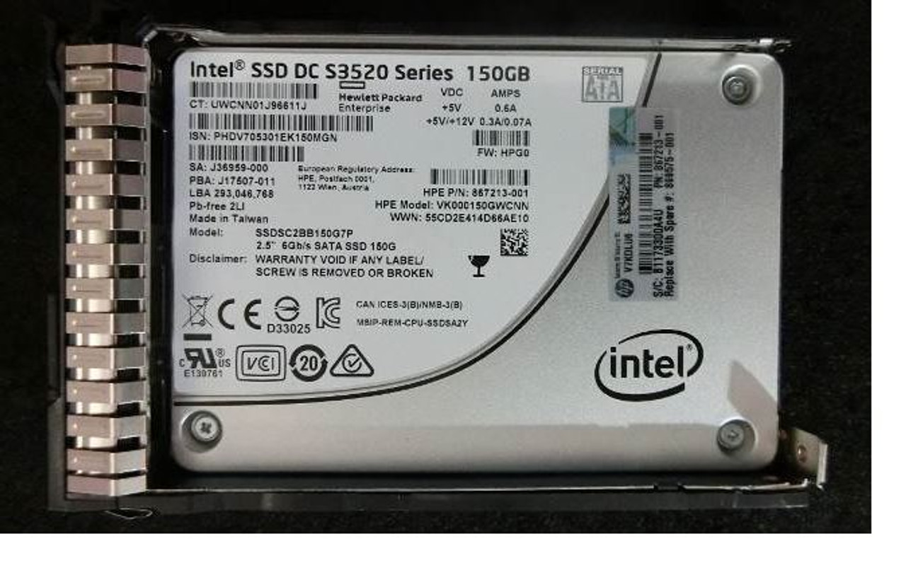 HPE 869575-001 150GB SATA 6G 2.5" DS SSD S3520 869374-B21 867213-001