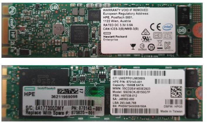HPE 875835-001 150GB DS SATA-6G Read Intensive M.2 2280 G9 G10 SSD