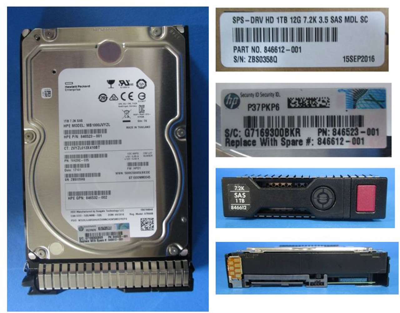 HPE 846524-K21 1TB 7200RPM 3.5in DS SAS-12G SC Midline G9 G10 HDD