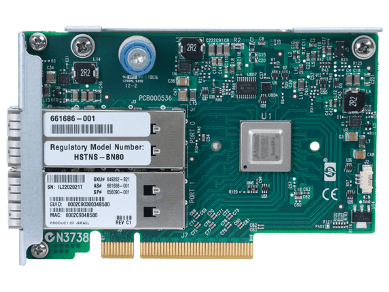 HPE InfiniBand 656089-001 10Gb/40Gb Dual-Port 544QSFP G8 Adapter