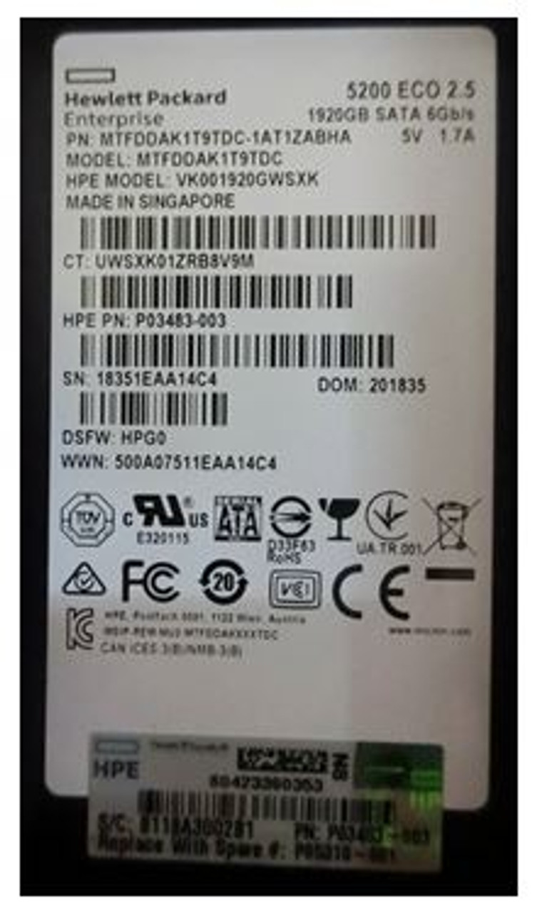 HPE P03483-003-LPC 1.92TB 3.5in DS SATA-6G Read Intensive