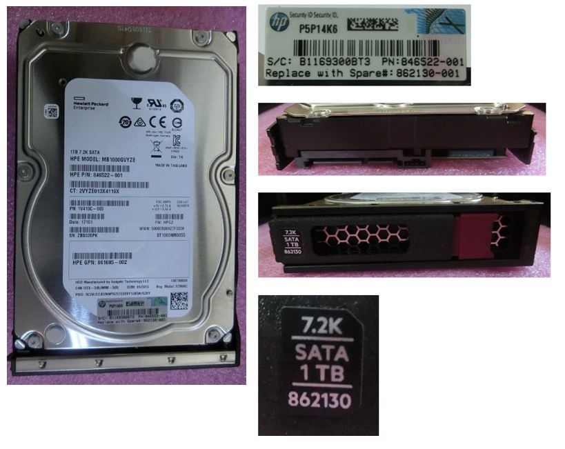 HPE 862130-001 1TB 7200RPM 3.5in DS SATA-6G LP Midline G9 G10 HDD