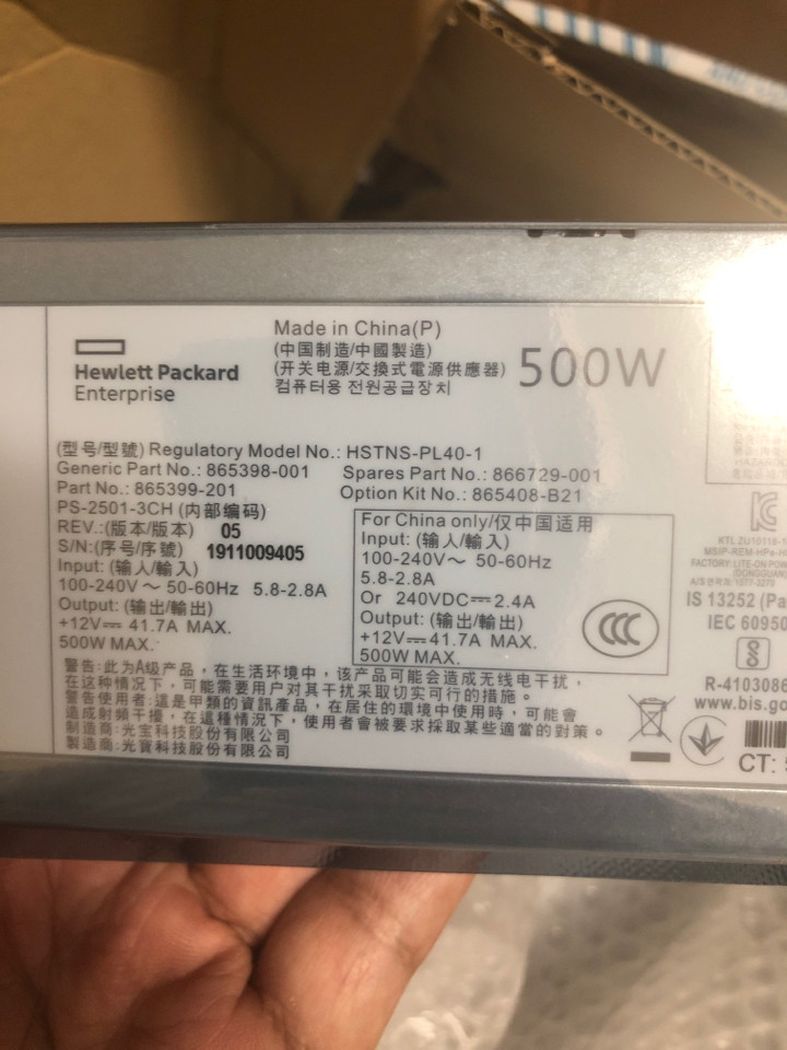 HPE 866729-001 500Watt Flex Slot Power Supply Kit for ProLiant G9