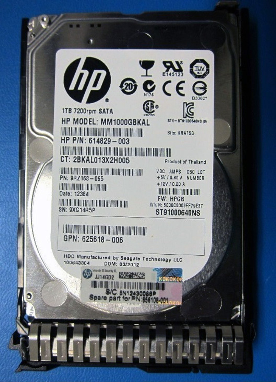 HPE MM1000GBKAL-SC 1TB 7200RPM 2.5in DS SATA-6G Midline G9 G10 HDD