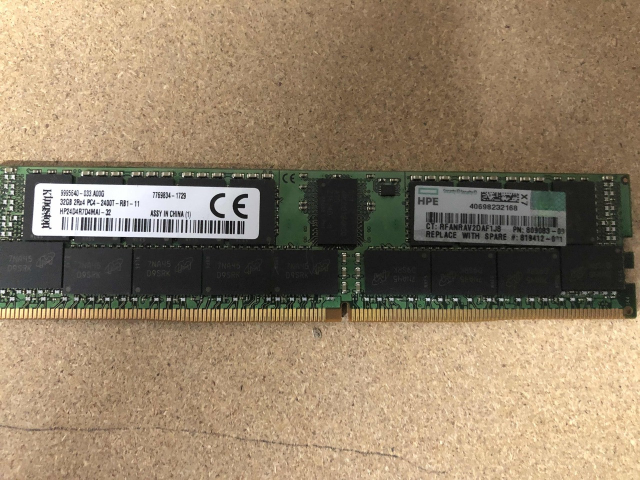 HPE 819412-001 32GB 2400MHz 288P Dual Rank ECC Reg DDR4 Memory for