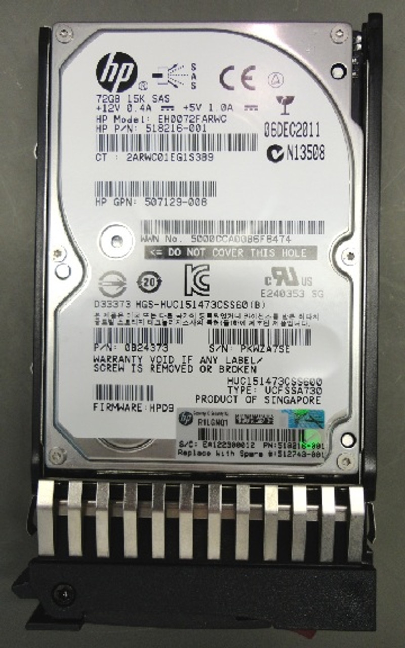 HPE DH0072FAQRD 72GB 15kRPM 2.5in SAS-6G Enterprise G4-G7 HDD