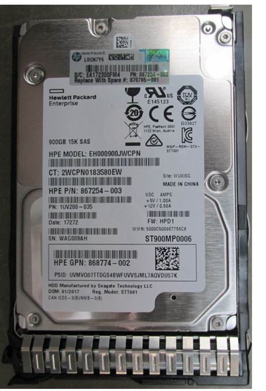 HPE 870759-B21 900GB 15kRPM 2.5in DS SAS-12G SC Enterprise G9 G10