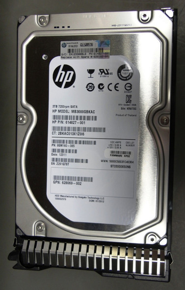 HPE 614827-001-SC 3TB 7200RPM 3.5inch LFF SATA-6Gbps Smart Carrier Midline Hard Drive for ProLiant Gen8 Gen9 Gen10 Servers (Grade A Clean with Lifetime warranty)