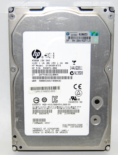 HPE 516832-003 450GB 15000RPM 3.5inch LFF Dual Port SAS-6Gbps Hot-Swap Enterprise Hard Drive for ProLiant Gen5 Gen6 Gen7 Servers (30 Days Warranty)