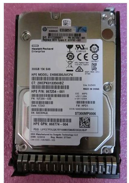 HPE 867254-001-SC 300GB 15000RPM 2.5inch SFF Digitally Signed Firmware SAS-12Gbps SC Enterprise Hard Drive for ProLiant Gen9 Gen10 Servers (New Sealed Spare with 1 Year Warranty)