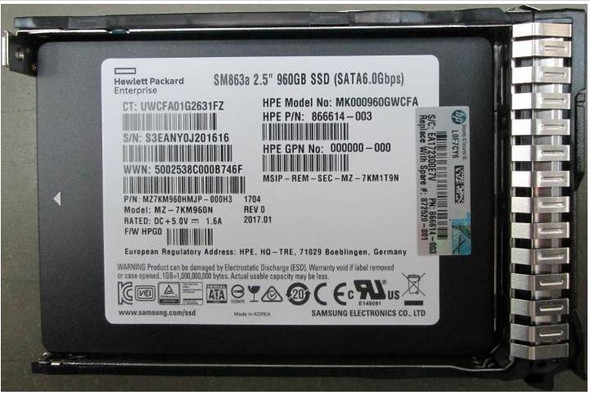 HPE MK000960GWCFA-SC 960GB 2.5inch SFF Digitally Signed Firmware MLC SATA-6Gbps Mixed Use Solid State Drive for ProLiant Gen9 Gen10 Servers (Brand New with 3 Years Warranty)