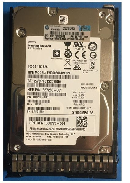 HPE 868774-008 600GB 15kRPM 2.5in DS SAS-12G Enterprise G10 HDD 