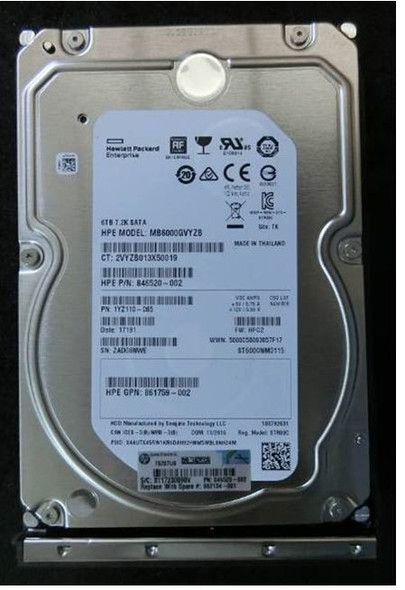 HPE 862134-001 6TB 7200RPM 3.5inch LFF 512e Digitally Signed Firmware SATA-6Gbps Low Profile Carrier Midline Hard Drive for ProLiant Gen9 Gen10 Servers (Refurbished - Grade A with 30 Days Warranty)
