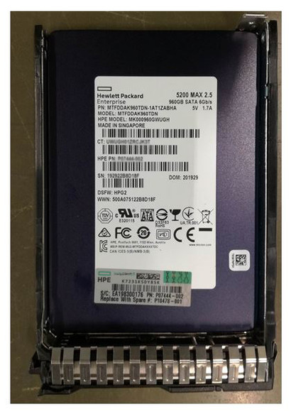 HPE P18478-001 960GB 2.5inch SFF SATA-6Gbps Smart Carrier Mixed Use Multi Vendor Solid State Drive for ProLiant Gen10 Servers (New Sealed Spare with 1 Year Warranty)
