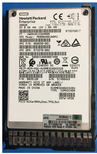 HPE 868650-001-SC 400GB 2.5inch SFF Digitally Signed Firmware MLC SAS-12Gbps Smart Carrier Mixed Use Solid State Drive for ProLiant Gen9 Gen10 Servers (New Bulk Pack with 90 Days Warranty)