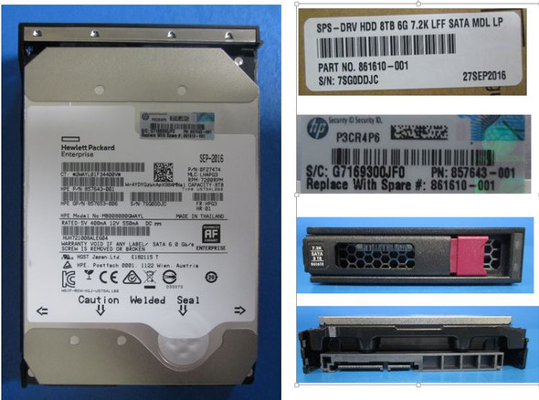 HPE 861596-K21 8TB 7200RPM 3.5inch LFF 512e Digitally Signed Firmware SATA-6Gbps Low Profile (LP) Midline Hard Drive for ProLiant Gen9 Gen10 Servers (New Bulk Pack with 90 Days Warranty)