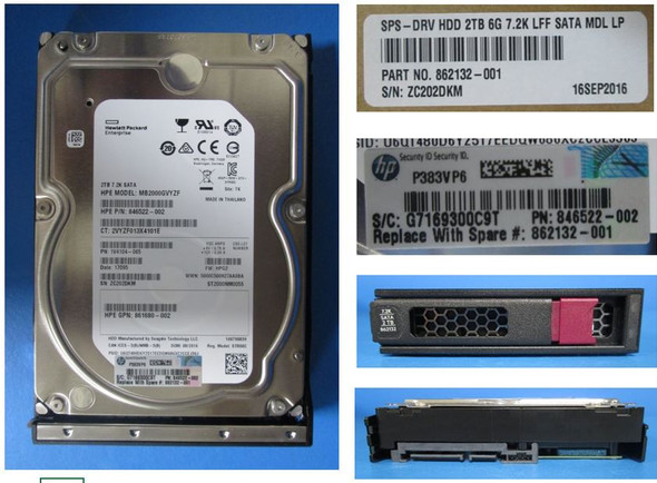 HPE 861681-H21 2TB 7200RPM 3.5inch LFF Digitally Signed Firmware SATA-6Gbps Low Profile Midline Hard Drive for ProLiant Gen8 Gen9 Gen10 Servers (New Bulk Pack with 90 Days Warranty)