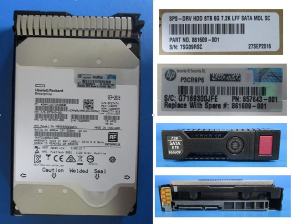 HPE 861609-001 8TB 7200RPM 3.5inch LFF 512e Digitally Signed Firmware SATA-6Gbps SC Midline Hard Drive for ProLiant Gen9 Gen10 Servers (New Bulk Pack with 90 Days Warranty)