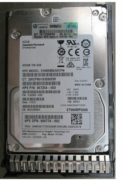 HPE 875217-003-SC 900GB 15kRPM 2.5in DS SAS-12G Enterprise G10 HDD