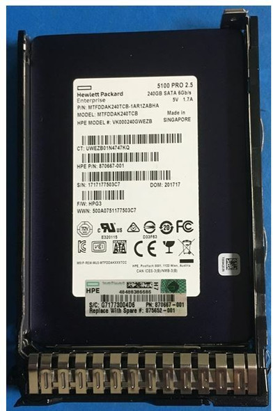 HPE 875652-001 240GB 2.5in DS SATA-6G SC Read Intensive G9 G10 SSD