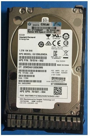 HPE 781581-004 1.2TB 10000RPM 2.5inch SFF Digitally Signed Firmware SAS-12Gbps SC Enterprise Hard Drive for ProLiant Gen9 Gen10 Servers (New Sealed Spare with 1 Year Warranty)