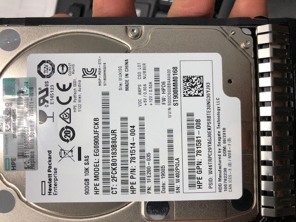 HPE 781514-004-SC 900GB 10000RPM 2.5inch SFF Dual Port 512n SAS-12Gbps Smart Carrier Enterprise Hard Drive for ProLiant Gen8 Gen9 Gen10 Servers (New Bulk Pack With 90 Days Warranty)