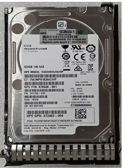 HPE 872477-X21 600GB 10000RPM 2.5inch SFF Digitally Signed Firmware SAS-12Gbps SC Enterprise Hard Drive for ProLiant Gen9 Gen10 Servers (New Bulk Pack with 90 Days Warranty)