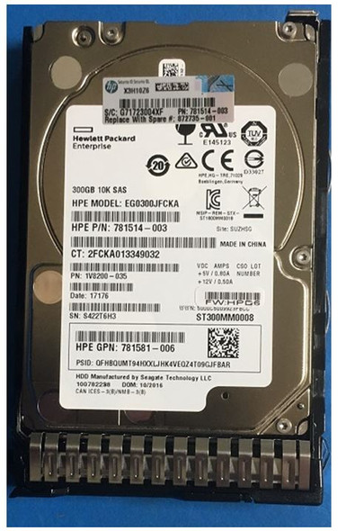 HPE 869714-001-SC 300GB 10kRPM 2.5in DS SAS 12G Enterprise G10 HDD