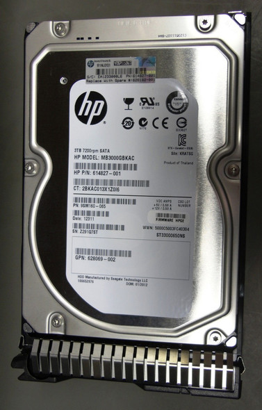 HPE 628182-001 3TB 7200RPM 3.5in SATA-6G SC Midline G8 G9 HDD