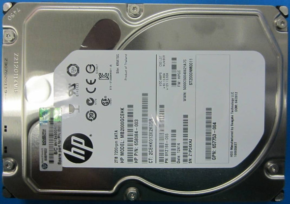 HPE 695503-002 2TB 7200 RPM 3.5 inch LFF SATA-6Gbps Non Hot-Swap Midline Internal Hard Drive For ProLiant Gen8 Gen9 Servers (New Bulk Pack with 90 Days Warranty)