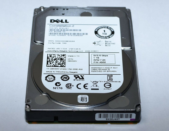 Dell 9W5WV 1TB 7200RPM 2.5inch 64MB Buffer LFF SAS-6Gbps Hot-Swap Nearline Hard Drive for PowerEdge and PowerVault Servers (30 Days Warranty)