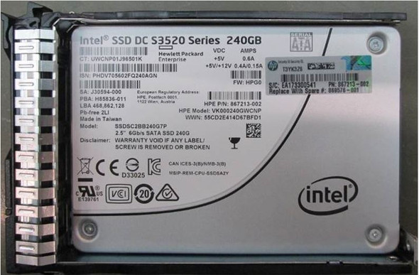 HPE 869376-B21 240GB 2.5inch SFF Digitally Signed Firmware SATA-6Gbps Smart Carrier Read Intensive Solid State Drive for ProLiant Gen9 Gen10 Servers (Refurbished - Grade A with 30 Days Warranty)