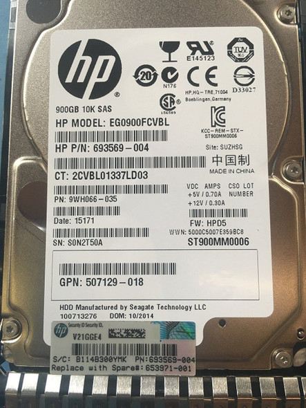 HPE EG0900FBVFQ 900GB 10kRPM 2.5in SAS-6G Enterprise G4-G7 HDD