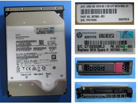 HPE Helium 857968-001 10TB 7200RPM 3.5inch LFF Digitally Signed Firmware SATA-6Gbps LPC Midline Hard Drive for Apollo Gen9 ProLiant Gen10 Servers (New Bulk Pack With 1 Year Warranty)
