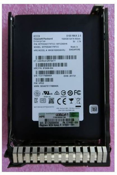 【ほぼ新品】SSD480GB⑧ 0時間 HPE 870668-002-SC 480GB 2.5in DS SATA-6G Mixed Use G9 G10 SSD