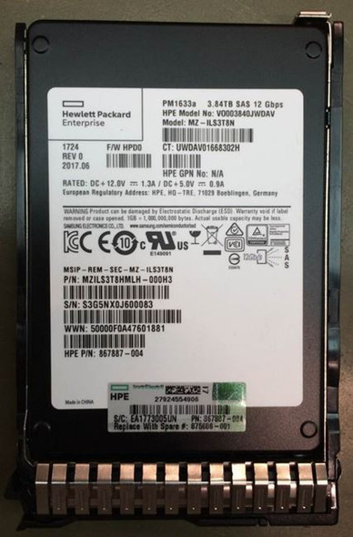 HPE 875330-B21 3.84TB 2.5in DS SAS-12G SC Read Intensive G9 G10
