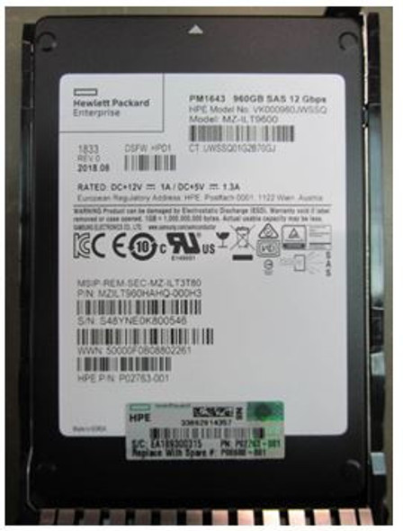 HPE VK000960JWSSQ-SC 960GB 2.5inch SFF Digitally Signed Firmware SAS-12Gbps SC Read Intensive Solid State Drive for ProLiant Gen9 Gen10 Servers (New Sealed Spare with 1 Year Warranty)