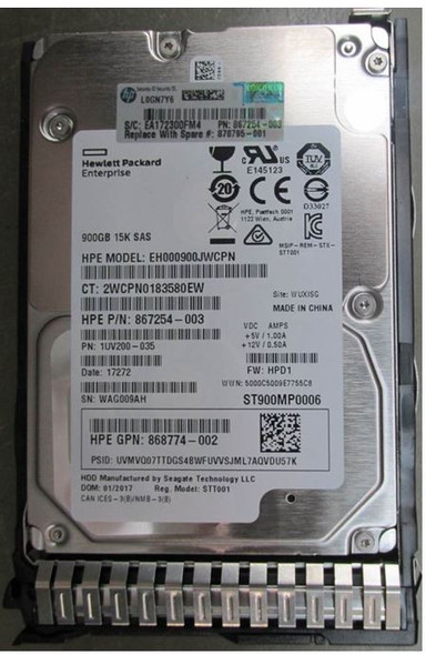 HPE 870759-B21 900GB 15000RPM 2.5inch SFF Digitally Signed Firmware 512n SAS-12Gbps SC Enterprise Hard Drive for ProLiant Gen9 Gen10 Servers (New Sealed Spare with 1 Year Warranty)