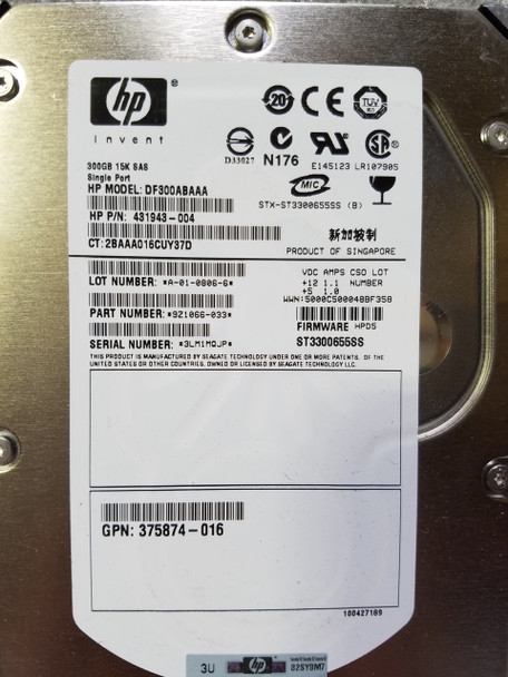 HPE 431943-004 300GB 10000 RPM 3.5inch Large Form Factor SAS-3Gbps Enterprise Hard Drive for ProLiant Gen2 to Gen7 Servers (30 Days Warranty)