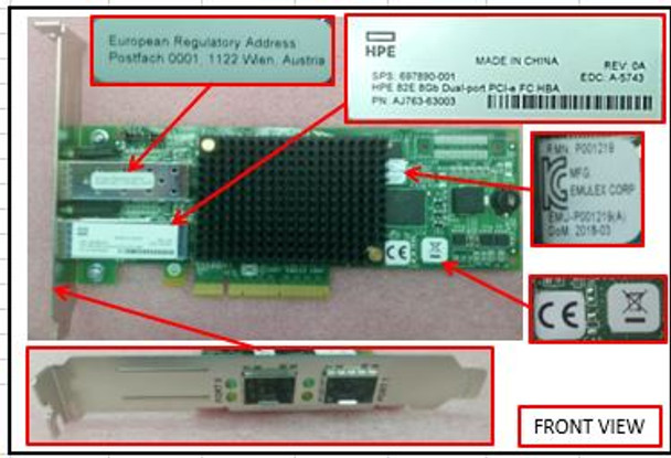 HPE 82E AJ763A 8Gbps Dual Port PCI Express 2.0 x8 Fibre Channel Host Bus Adapter for ProLiant Gen9 Servers (Refurbished - Grade A with 30 Days Warranty)