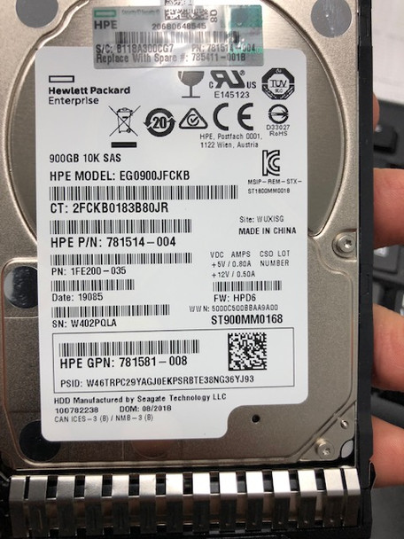HPE 768788-003-SC 900GB 10kRPM 2.5in SAS-12G Enterprise G8 G9 HDD