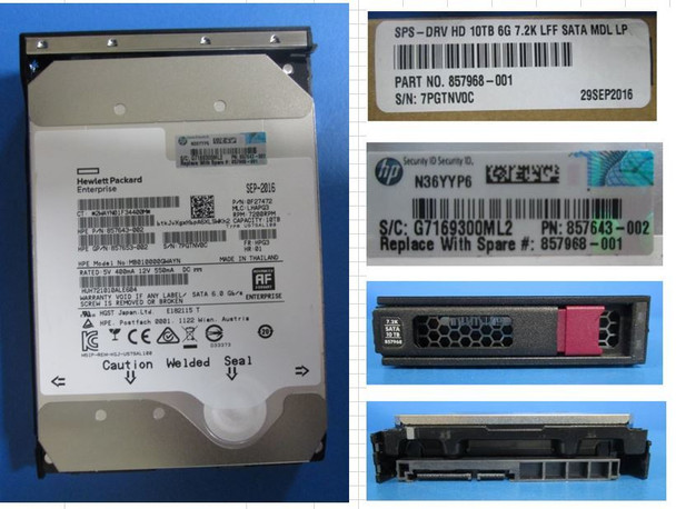 HPE Helium 857643-002-LPC 10TB 7200RPM 3.5inch LFF Digitally Signed Firmware SATA-6Gbps LPC Midline Hard Drive for Apollo Gen9 ProLiant Gen10 Servers (New Bulk Pack With 90 Days Warranty)