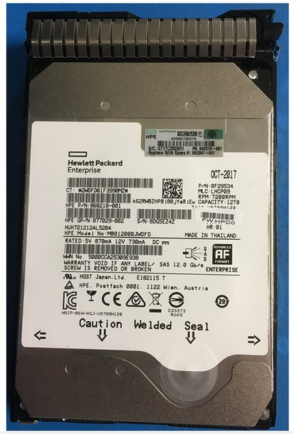 HPE Helium 882397-001 12TB 7200RPM 3.5inch LFF Digitally Signed Firmware SAS-12Gbps SC Midline Hard Drive for ProLiant Gen9 Gen10 Servers (Brand New with 3 Years Warranty)