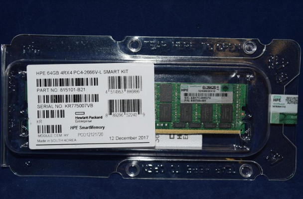 HPE 840759-091 64GB Quad Rank x4 DDR4 2666MHz CL19 ECC Registered PC4-21300 LRDIMM 288-Pin DDR4 SDRAM SmartMemory for ProLiant Gen10 Servers (New Bulk Pack with 90 Days Warranty)